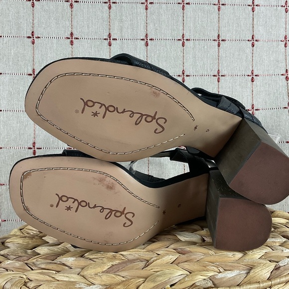 Splendid “Miller” Heeled Sandals Black Leather Block Heel Strappy Shoe Sz 6 - Picture 9 of 9